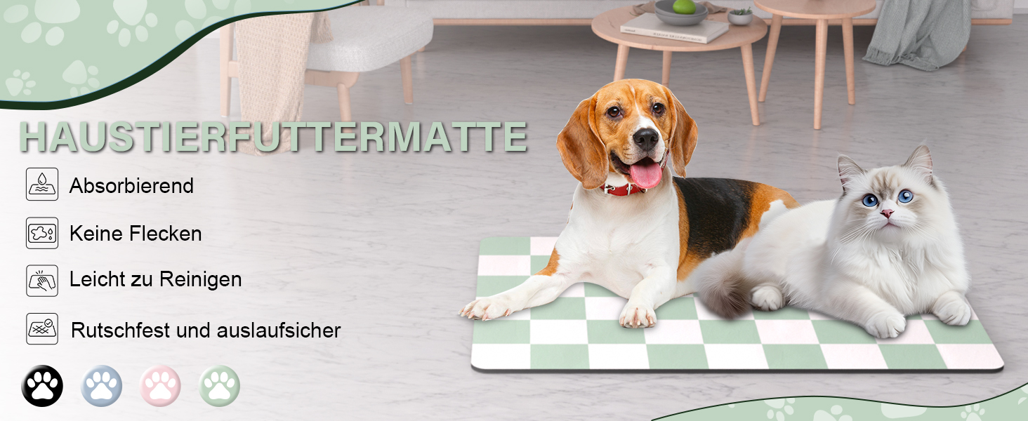 Килимок для годівлі котів та собак BLESWIN - антиковзаюча підстилка під миски, чорно-білий, 51x30,5 см