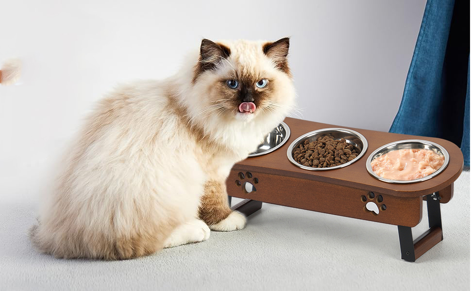 Підвищені годівниці для котів 3 шт. з регульованою висотою, з підставкою, з нержавіючої сталі, для води та корму, для котів та маленьких собак, коричневі