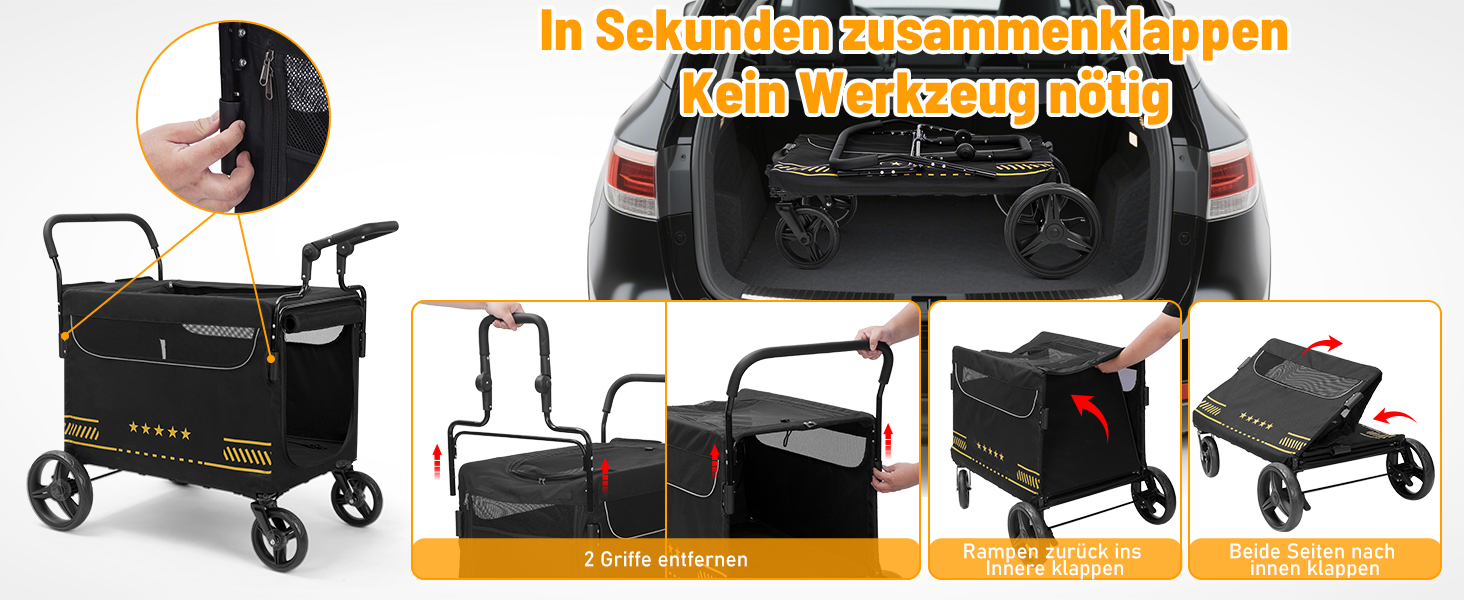 Транспортна візок для собак, важкий, з розкладною рампою, до 80 кг, чорний