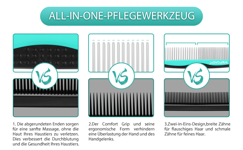 Набір для догляду за тваринами 3 шт: щітка для собак і котів, самоочисна, щітка для підшерстка та відмерлого хутра, стригувач нігтів та гребінець для шерсті, ідеально підходить для довгошерстих та короткошерстих, Зелений Аквазелений