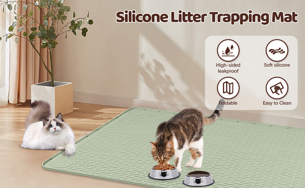 Килимок для котячого туалету Bartuke Katzenklo Matte, великий розмір 101 x 71 см, силіконовий, для контролю розсипання, м'який для лап котів, легко миється (зелений)