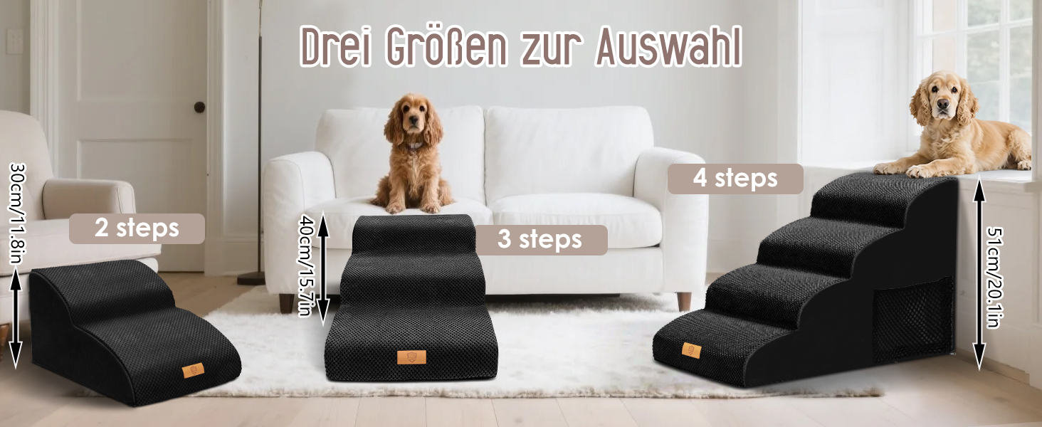 Сходинки для собак, 4 ступені, знімний поручень, неслизьке покриття, для ліжка та дивану, з високощільним губчастим наповнювачем (чорний)