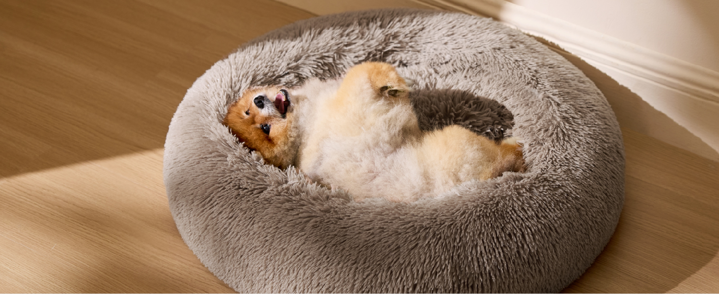 Кругле ліжко для котів BEDSURE Ø 60 см, м'яке, плюшеве, для котів та маленьких собак, 60x60x14 см