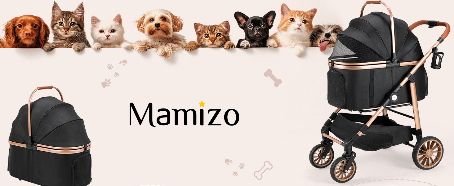 Візок для собак MAMIZO 3-в-1: переноска, візок, бугі для собак та котів (до 25 кг), чорний