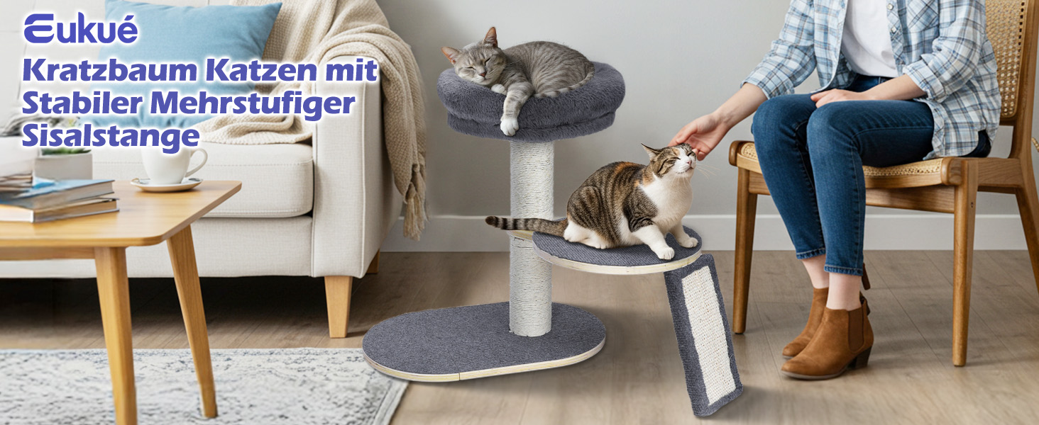 Кігтеточка для котів Eukue велика, 80 см з платформою, мотузкою з сизалю та стійкою основою. Підходить для кошенят та дорослих котів. Комплект кігтеточок (білий/сірий)