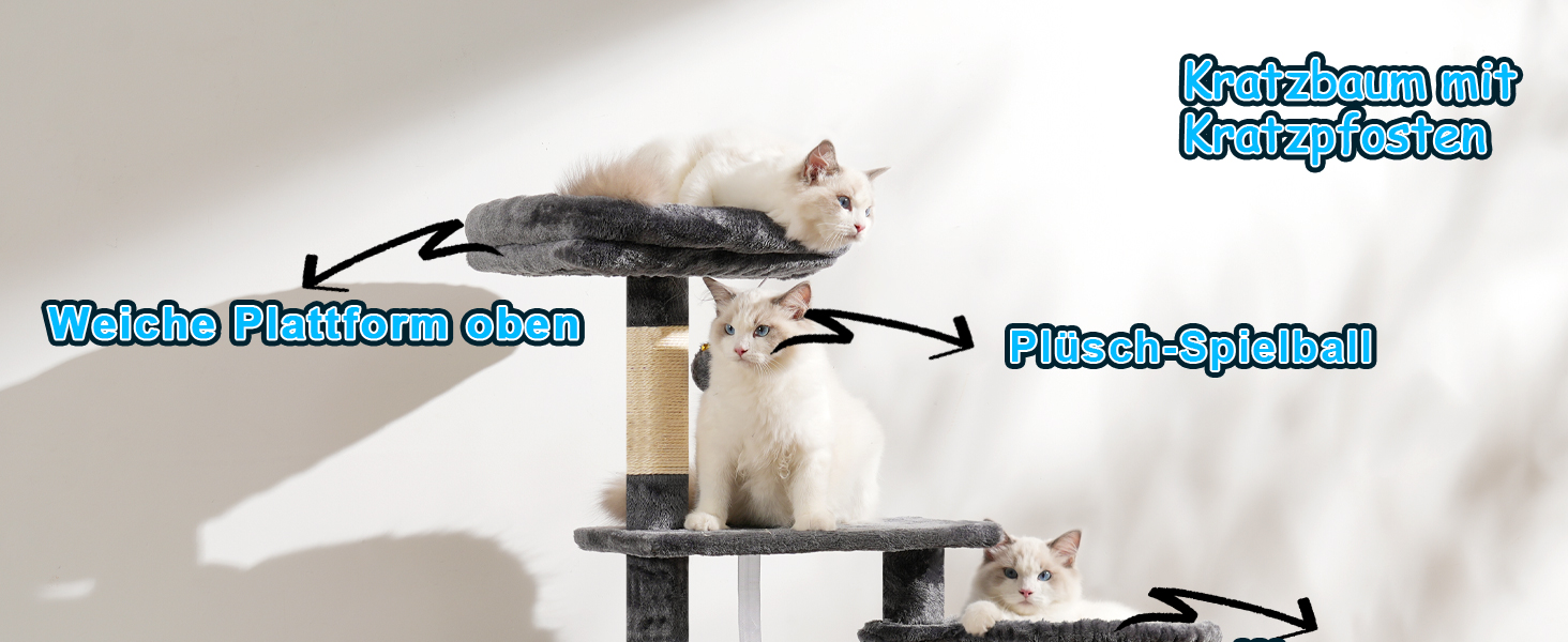 Котячий будиночок Hey-brother Kratzbaum 108 см: багатоярусний котячий комплекс з когтеточками, будиночком, гамаком та іграшками, кольори: рудий/чорний, MPJ007SBR (димно-сірий)