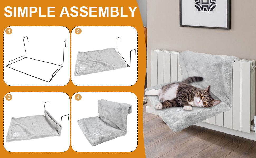 Килимок для кота на радіатор Dokeno, підвісна лежанка-гамак, теплий лежак для котів, лежанка-гамак для котів з м'яким плюшевим покриттям, зручна підвісна лежанка для котів на будь-який радіатор, 46x30x25 см