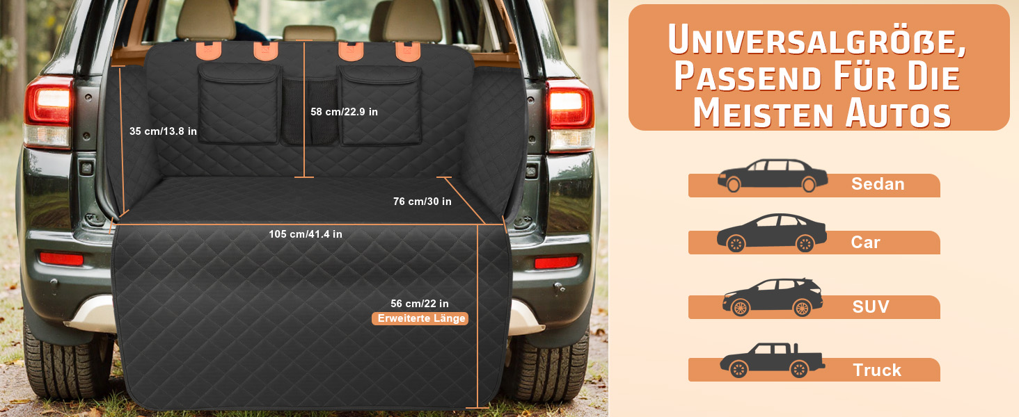 Накидка для собак у машину Gimars, 157x137 см, водовідштовхувальна, стійка до подряпин, універсальна, з передньою панеллю та оглядовим вікном, чорний & оранжевий, килимок у багажник