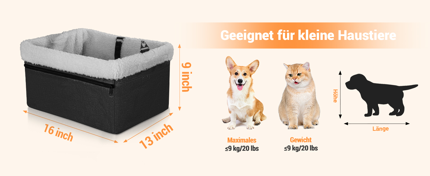 Автокрісло для собак - підвищене автокрісло для маленьких собак, цуценят. Чорно-сірий колір, вантажопідйомність до 20lbs