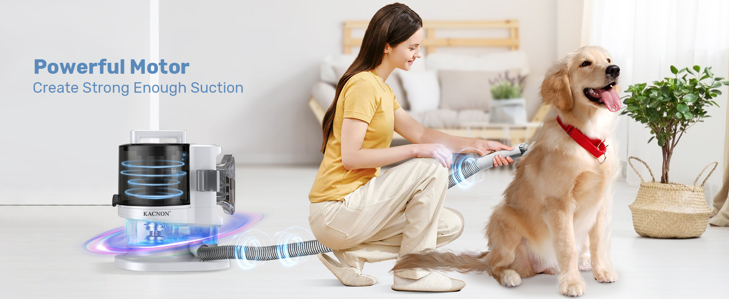 Набір для догляду за тваринами KACNON: шерстьосав'ювач та пилосос 3.3L, 13kPa. Безшумна машинка для стрижки собак та котів. Електрична щітка для тварин. Білий колір