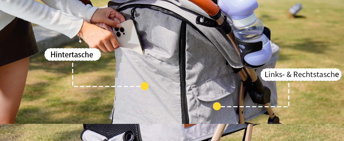 Візок для собак EchoSmile, складаний, до 20 кг, для маленьких та середніх собак та котів, з регульованою ручкою, амортизаторами та знімним чохлом (сірий)