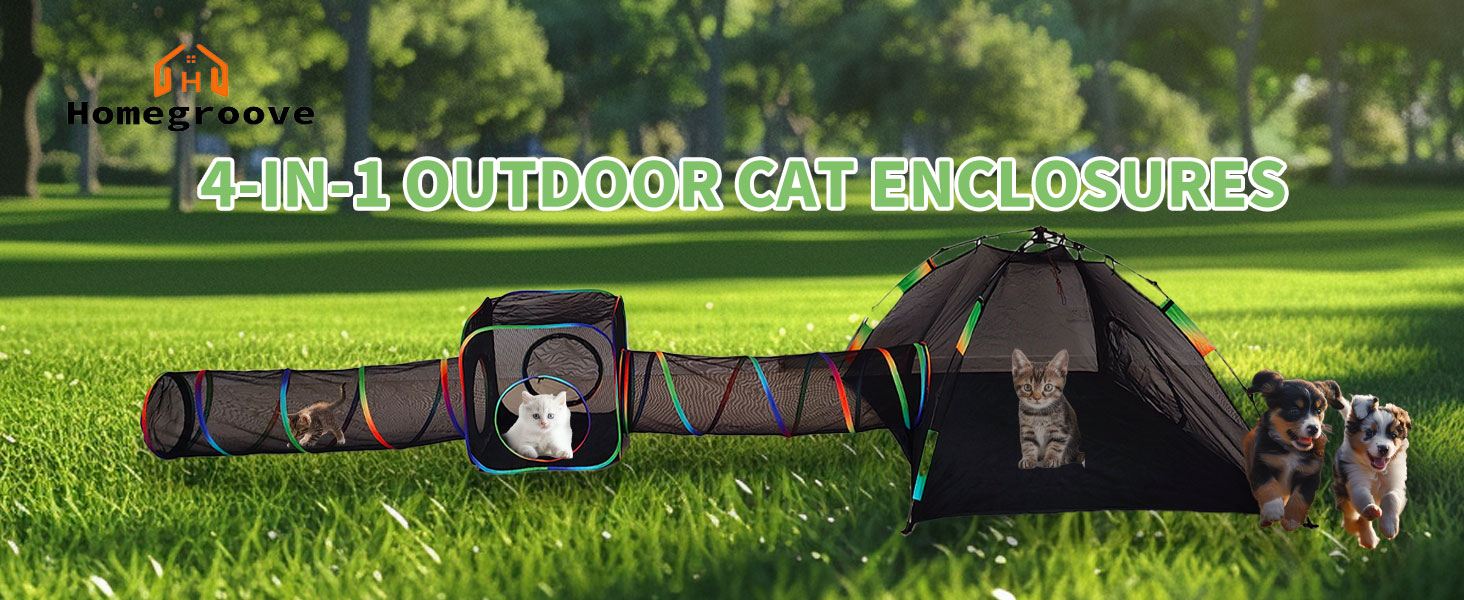 Клітка для котів Homegroove 4-в-1, набір для котів на вулицю з наметом та тунелем, для дрібних тварин