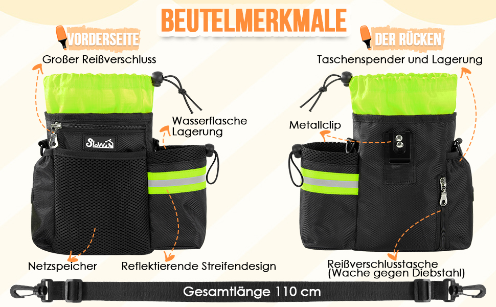 Сумка для ласощів для собак з дозатором пакетів для відходів та тримачем для пляшки, три способи носіння, зелена