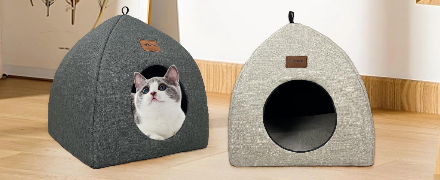Котячий будиночок Whiwhi для дому, складаний, з окремою подушкою, м'яке ліжко для котів, темно-сірий, 45x45x41 см, зручне та пране