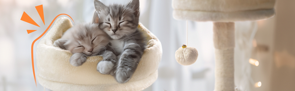 Двоповерховий котячий будиночок Vounot XXL (215 см), котячий комплекс з гамаком, корзиною та шматочками для дряпання, сірий та бежевий