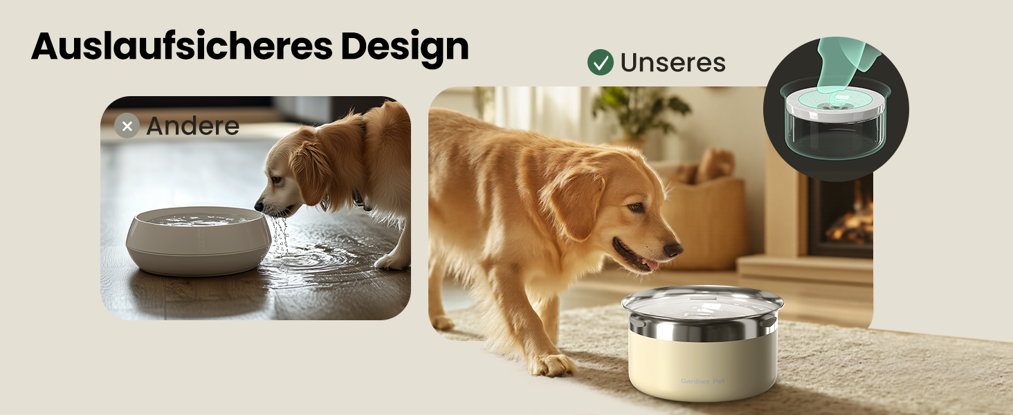 Нержавійна миска для води для собак Gardner Pet 3,85 л, проти протікання, без облизування, для великих собак, підходить для дому та вулиці