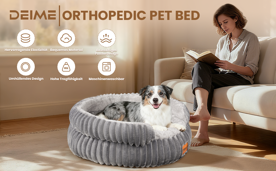 Ортопедичне ліжко для собак Deime, м'яке кругле ліжко, миється, собаче ліжко з знімним підкладом для двостороннього використання, кошик для собак, неслизький килимок для собак маленьких та середніх порід
