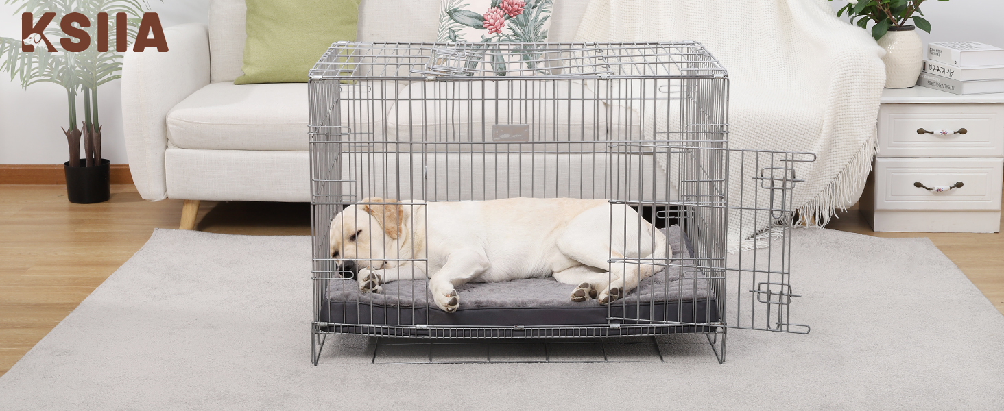 Ортопедичне ліжко для собак великих порід KSIIA, 91x68 см, знімний чохол, двостороннє, темно-сірий колір