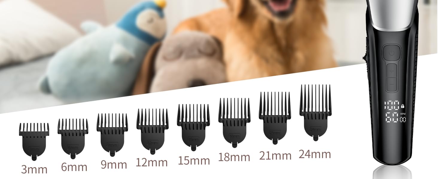 Бездротова машинка для стрижки собак та котів BarberBoss QR-9083 з 8 насадками, LED-дисплеєм та 4 швидкостями