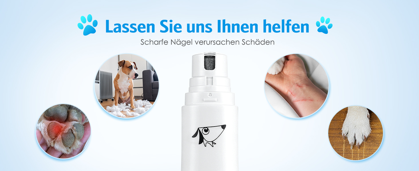 Електричний шліфувальник для собачих кігтів Brifit, тихий, для собак, котів та інших тварин, білий/сріблястий