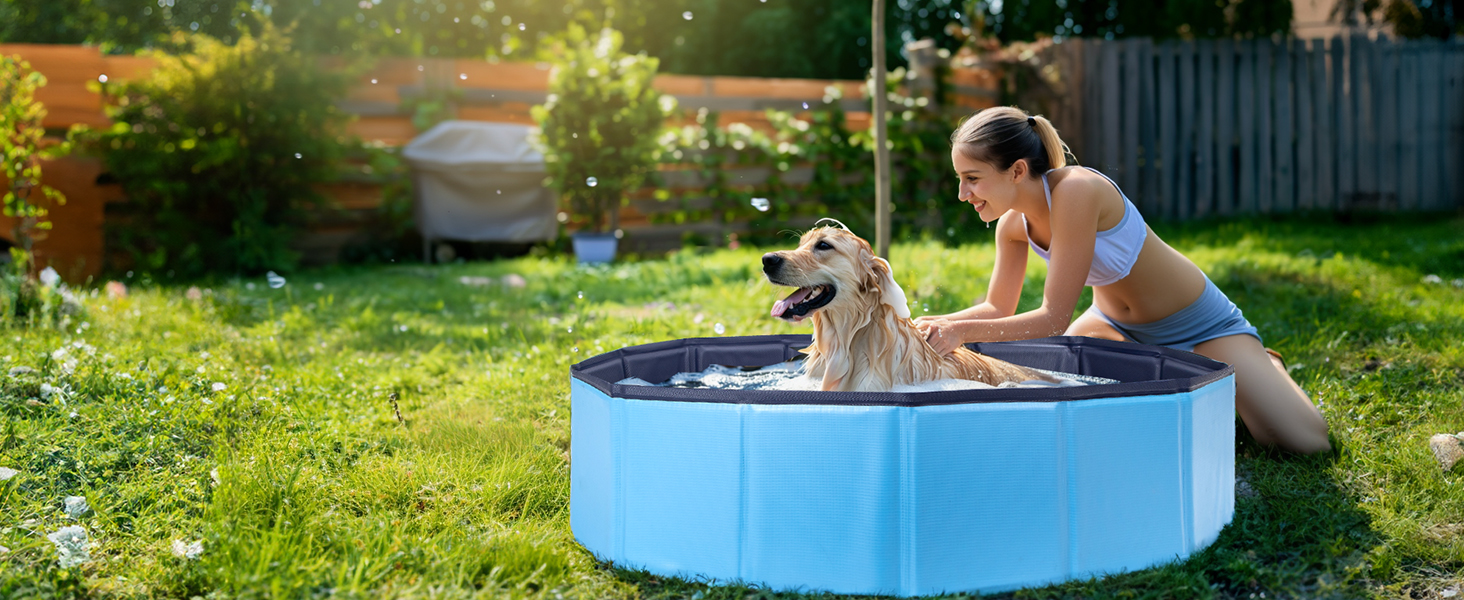 Басейн для собак Nobleza - басейн-плавальний басейн для великих і малих собак, котів, 80*20 см та 120*30 см, блакитний та жовтий