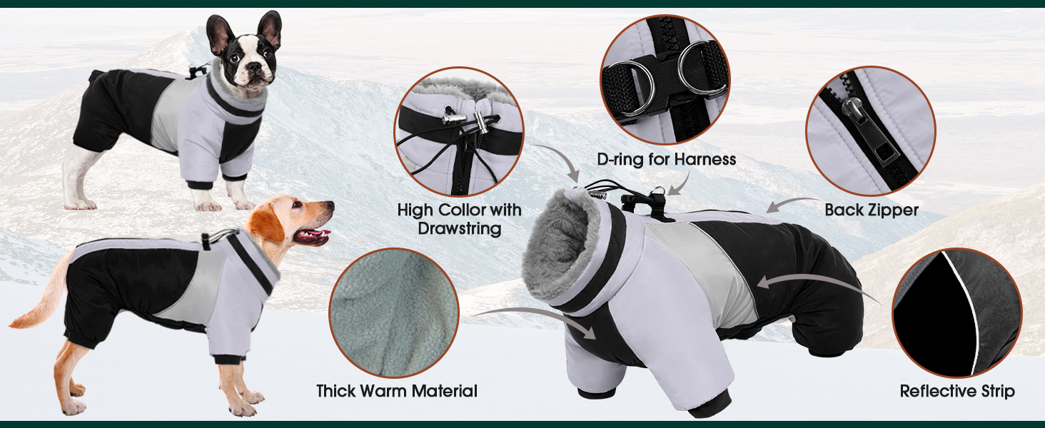 Водонепроникний собачий плащ Kuoser для маленьких собак - теплий зимовий плащ з шлейкою та світловідбиваючими деталями, чорний, розмір M