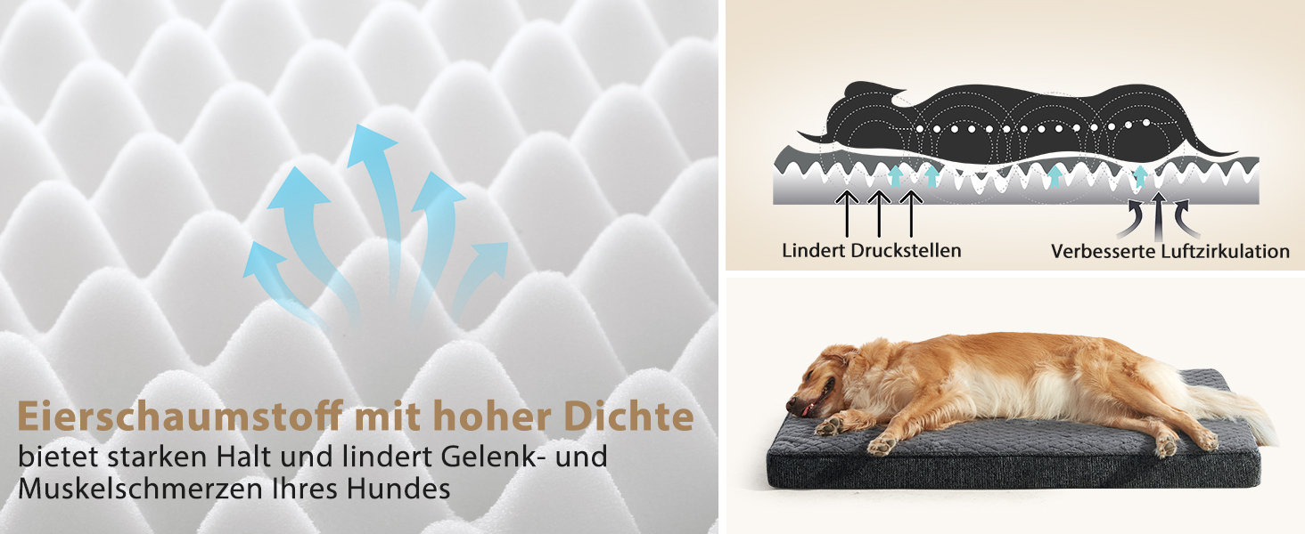 Ортопедичне ліжко для собак JOEJOY, 61x43x9 см, сіре - м'яке, з неслизьким дном