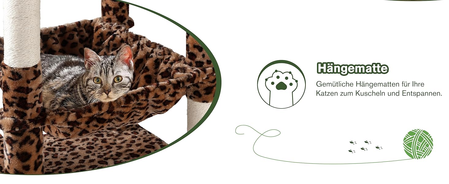 Котячий будиночок MUTICOR з когтеточкою, 206 см, великий, багатоярусний, з гамаком, для великих котів, з плюшем, з широкою основою (леопардовий принт)