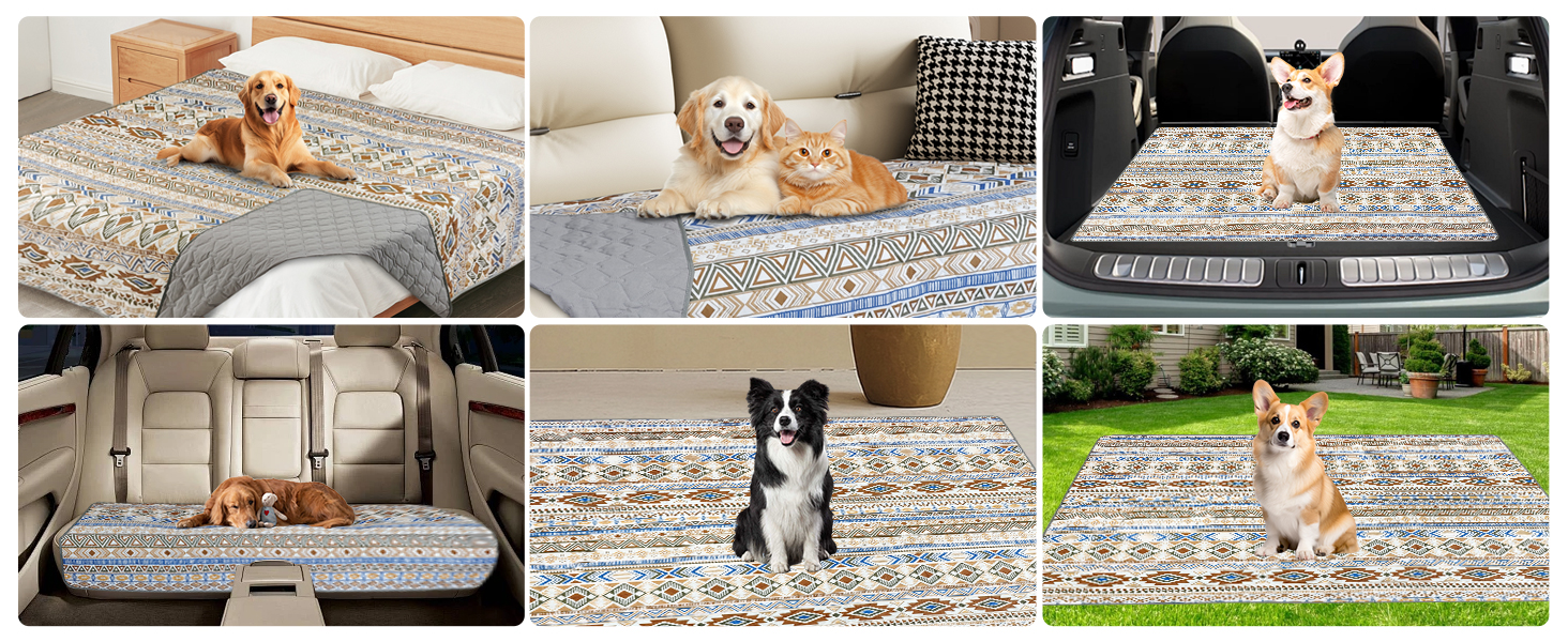 Водонепроникний двосторонній килимок для собак YOSEPATI, 178 x 76 см, бежевий з візерунком медальйон, для собак, котів, дітей, зручний для диванів та меблів, легко миється