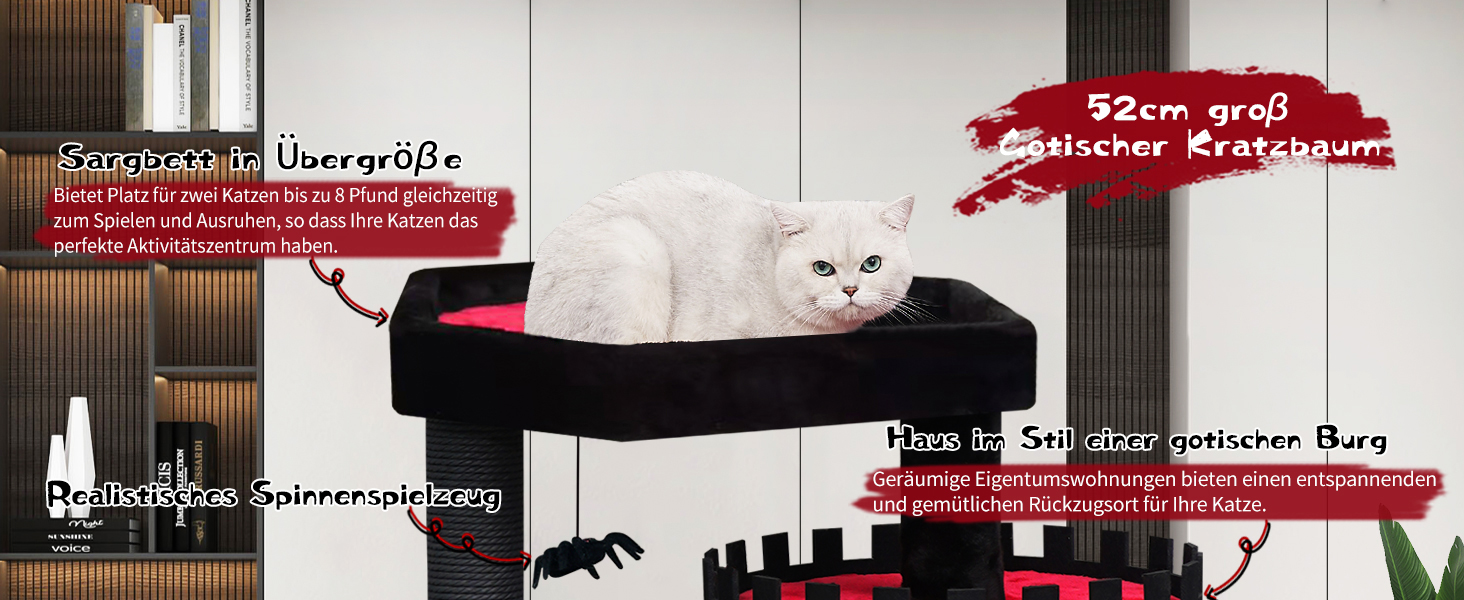 Готичний котячий комплекс з ліжком-саркофагом, чорний котячий оазис для Хелловіну, готичні меблі для котів (компактний)