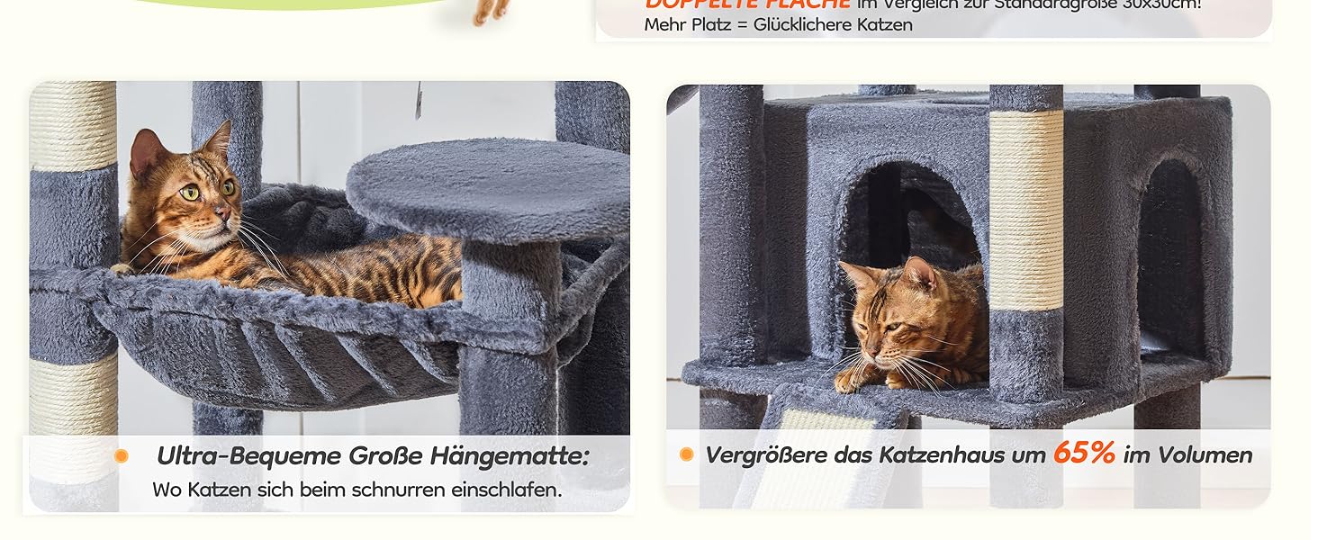 Котячий комплекс Taoqimiao 183 см XXL з будиночком, гамаком, когтеточками та великою платформою (темно-сірий)