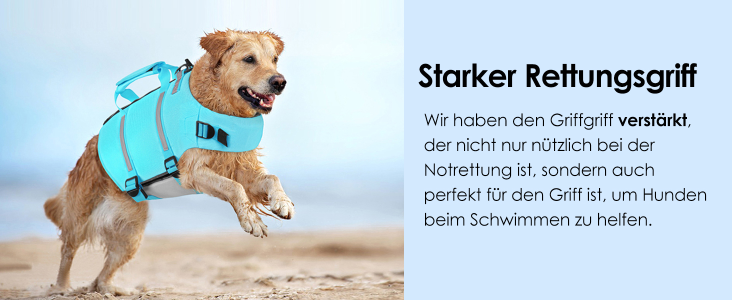 Спасальний жилет для собак AOFITEE XXL, великий розмір, з ручкою, світловідбиваючий, високоплавучий, для великих собак, блакитний