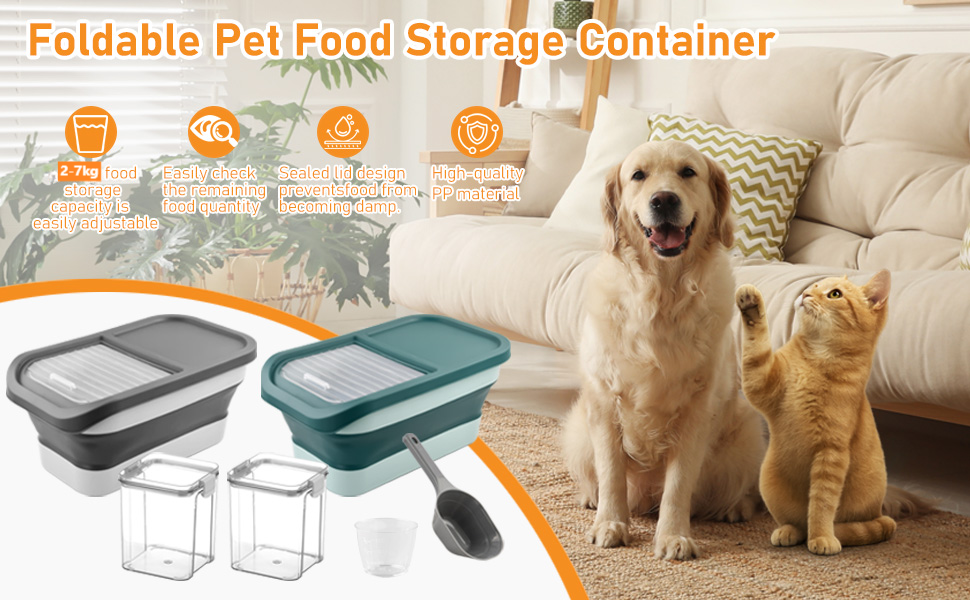 Контейнер для корму для собак та котів, 7 кг, сірий, з мірним стаканом та ложкою