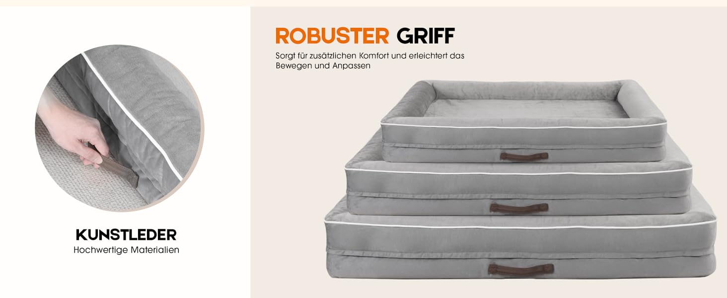 Ортопедичне ліжко для собак XL, корзина для собак, що можна прати, з піною у формі яйця, вологостійкий диван для собак з неслизьким дном та чотиристоронньою подушкою (світло-сірий, 117x76x19 см)