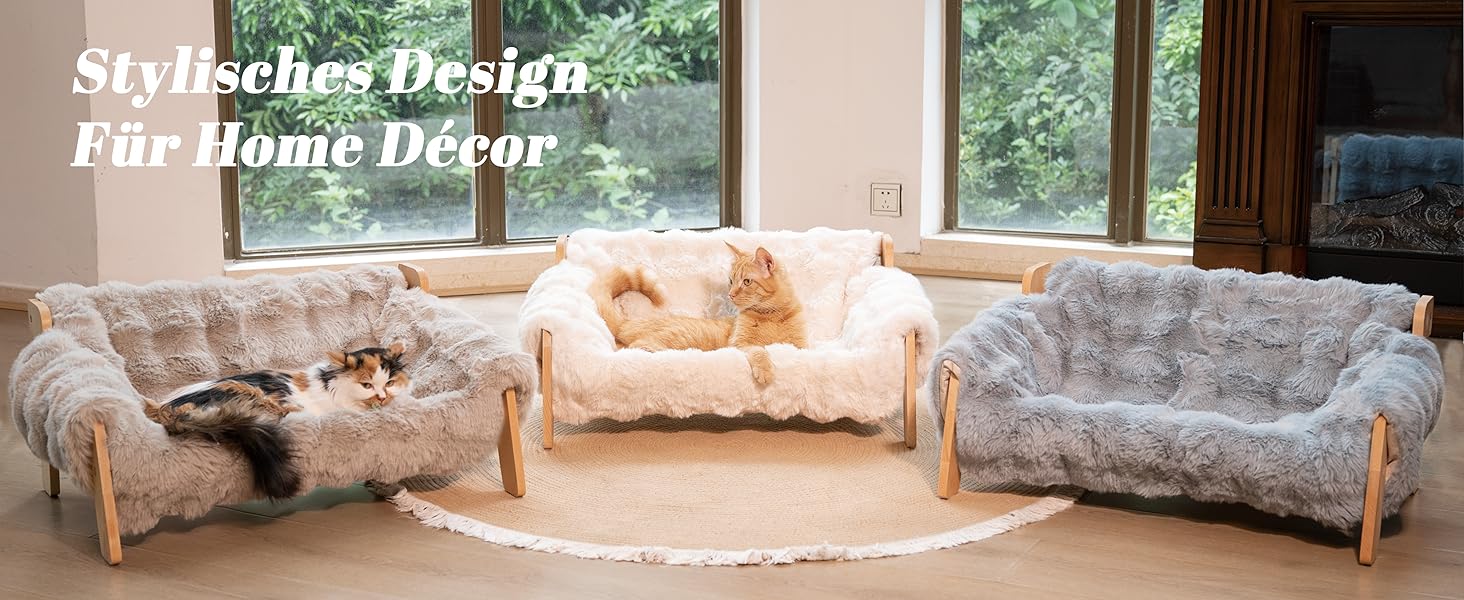 Катяме місце CheerPals з бука, 70x47 см: велике ліжко-софа для котів з м'якою знімною наволочкою, витримує до 15 кг