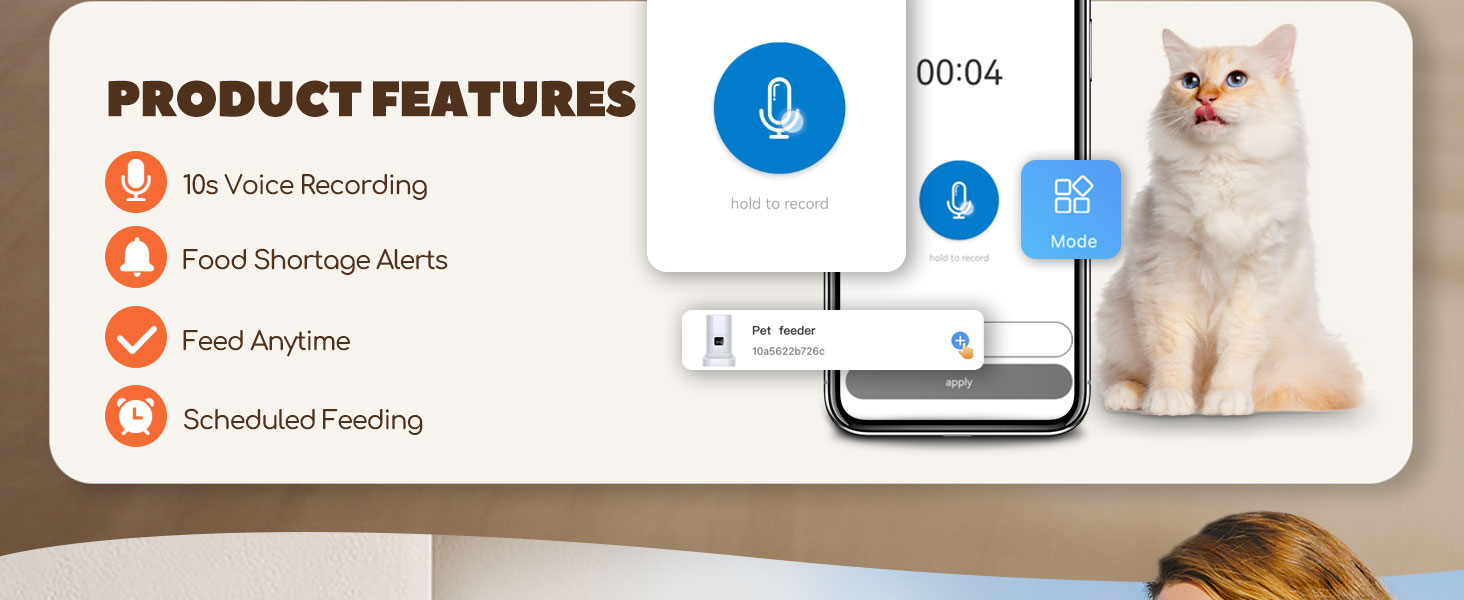 Автоматичний годівниця для котів та собак Nobleza з Wi-Fi, 4.2L, таймер, 10S запис голосу, 1-10 порцій, миска з нержавіючої сталі та пакетик силікагелю, чорний