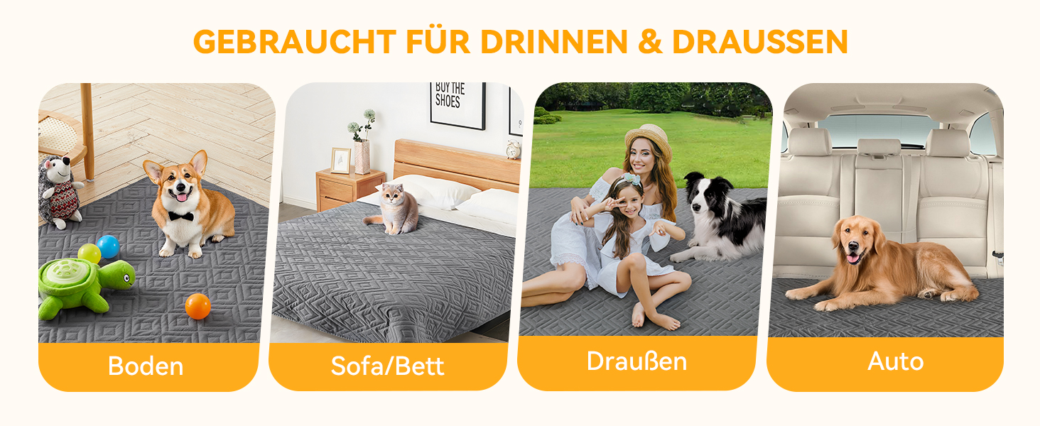 Водонепроникний килимок для собак, антиковзкий та пральний, ковдра для собак та котів, захисна ковдра від шерсті та подряпин для дивану, ліжка, автокрісла (Сірий, 127x152 см)