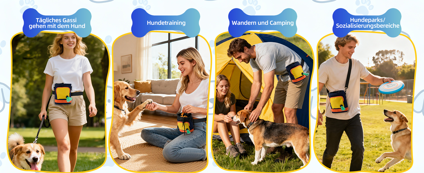 Сумка для ласощів для собак – сумка для дресирування собак з блискавкою, регульованим реміннем/лямкою. Ідеально підходить для корму для собак, телефону, ключів, пакетів для збору відходів та іграшок (Жовтий). Жовтий та Темно-синій