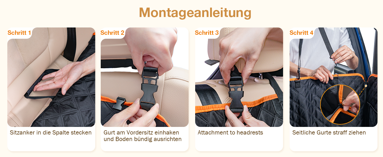 Накладка на сидіння автомобіля для собак Pecute, чорно-помаранчевий, до 150 кг, для подорожей