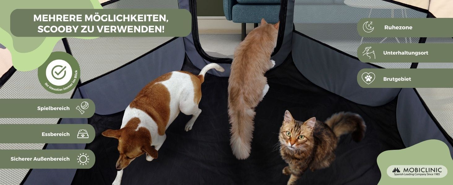 Mobiclinic® Pets: Двосторонній вольєр для цуценят, сірий, 114x114x58 см, Scooby