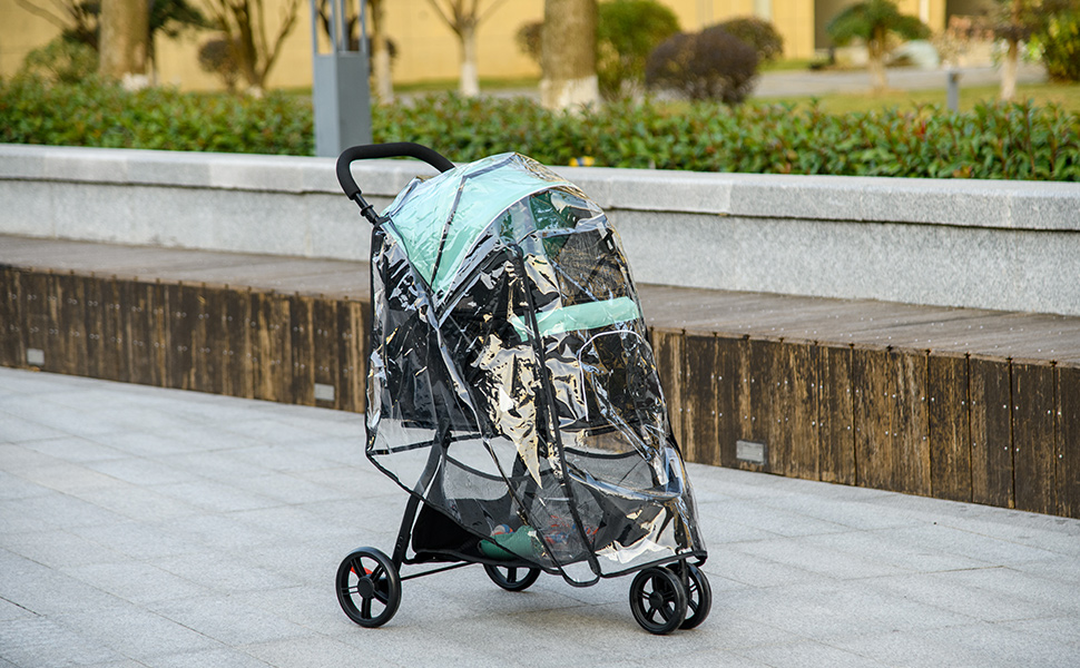 PawHut візок для собак та котів 2-в-1, складний, до 10 кг, з подушкою, сітковими віконцями, дверима та кошиком для зберігання (зелений)