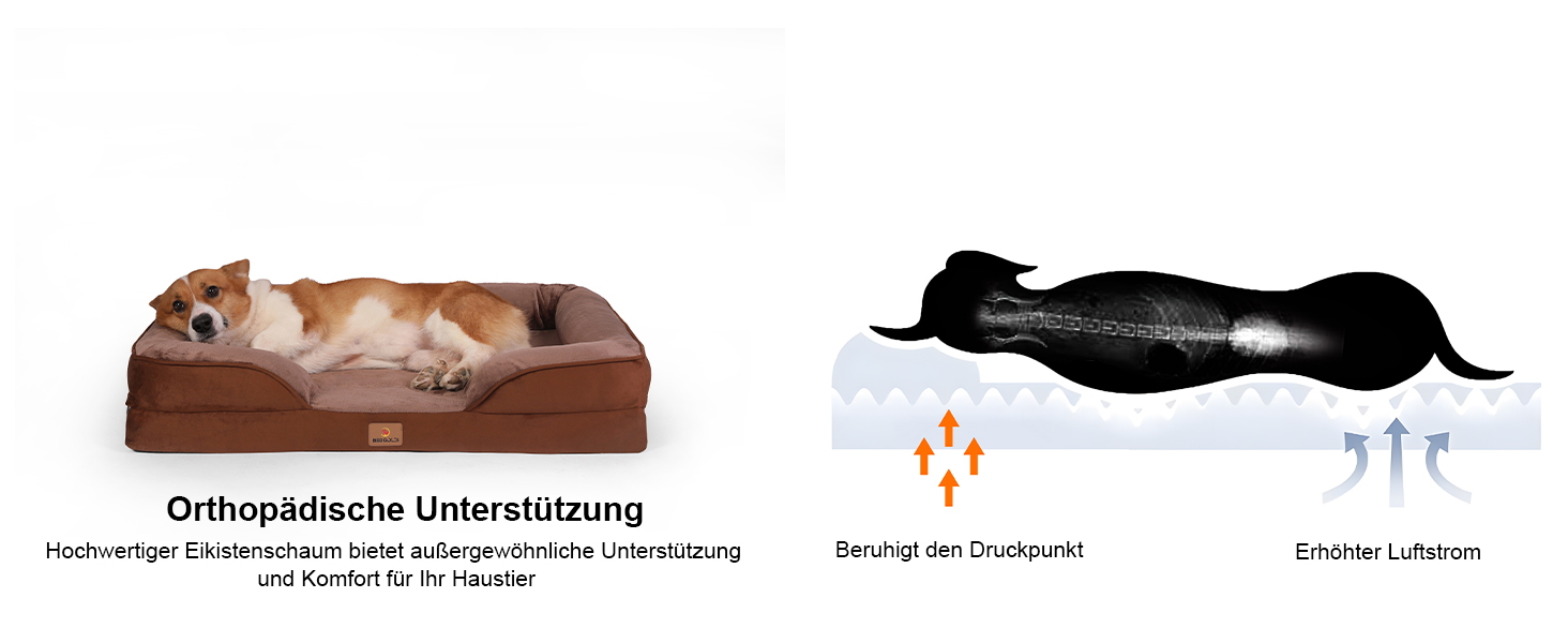 Ортопедичне ліжко для собак великих порід, ергономічне диван-лежанка з піною у формі подушки, водовідштовхуваче ліжко з неслизьким покриттям, 89x63 см, світло-сірий, коричневий, розмір 89 x 63 x 17 см