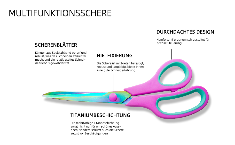Набір ножиць CCR: 5 шт., нержавіюча сталь з титановим покриттям, зручна ручка, для дому, офісу та школи