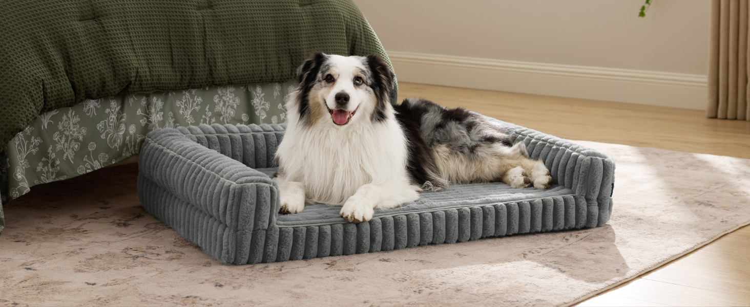 Ортопедичне ліжко для собак середніх порід BEDSURE - 76x51x16.5 см. Водонепроникне диванчик для собак з Memory Foam та Eierkarton-Schaum, знімний Cord-чехол, сірий.