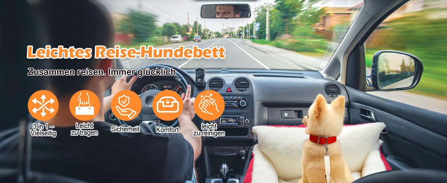 Автокрісло для собак 3-в-1 - переносна ліжко для маленьких собак, з розширеною лежачою поверхнею та м'яким матрацом, для переднього або заднього сидіння, внутрішнє та зовнішнє використання (червоний)