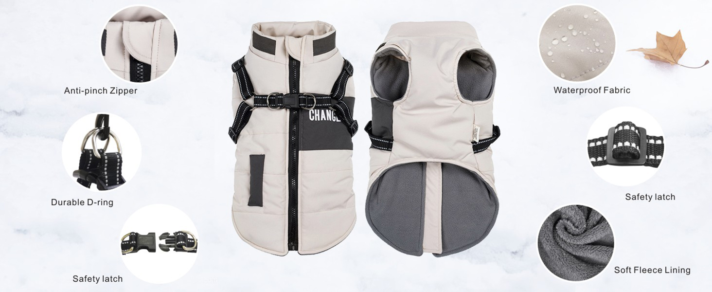 Зимові куртки для собак, теплі водонепроникні накидки для цуценят та собак середніх розмірів, з шлейкою, фіолетовий