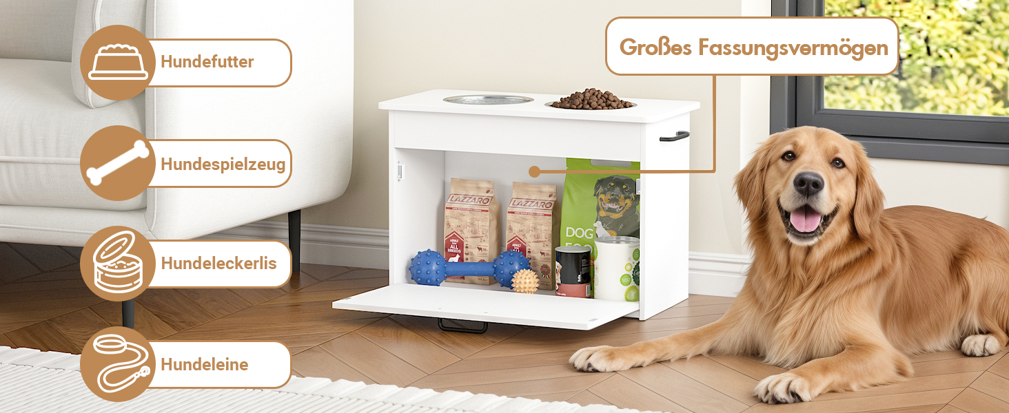 Підвищений годівниця для собак великих порід, білий футерний шафчик з 2 нержавіючими мисками, станція для годування собак з місцем для зберігання та 3 ручками, годівниця для собак на підставці, бар для собак середніх порід, 60x30x41 см