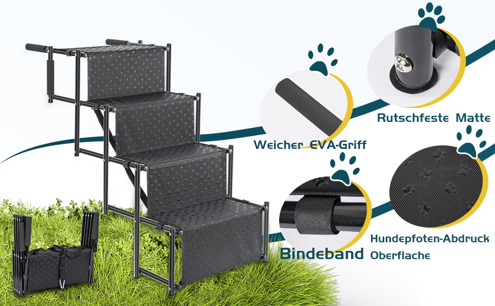 Східці для собак OUUTMEE: 4 сходинки, складані, з антиковзким покриттям, для маленьких та великих собак до 80 кг, для авто та SUV