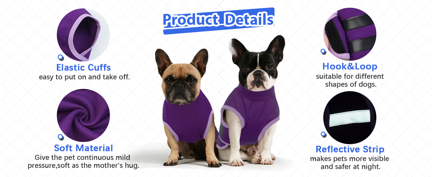 Жилет-заспокійник для собак IECOii, фіолетовий, S (обхват грудей 41-51 см), з відбиваючими смугами