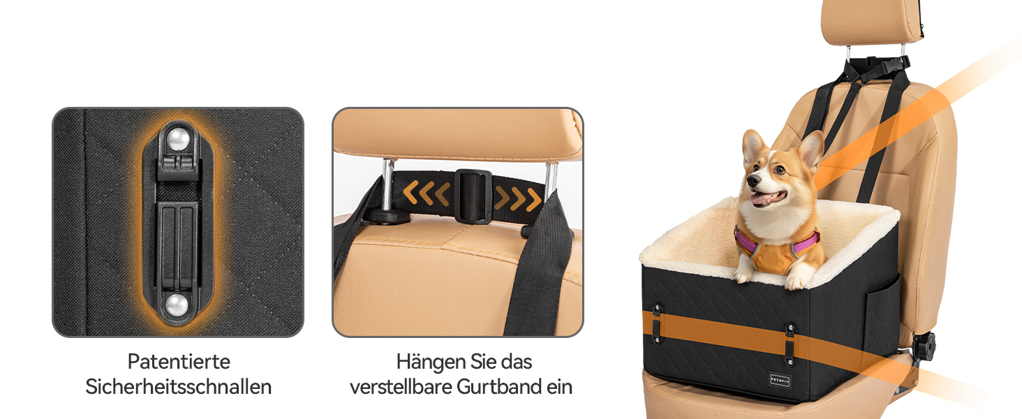 PETSFIT Автокрісло для собак, підняте на 12.5 см, чорний, для собак до 12 кг